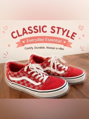 Vans Old Skool Red White Checkered Kids Shoe unisex🫶